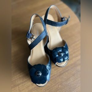 Navy Coach Poppy Wedges